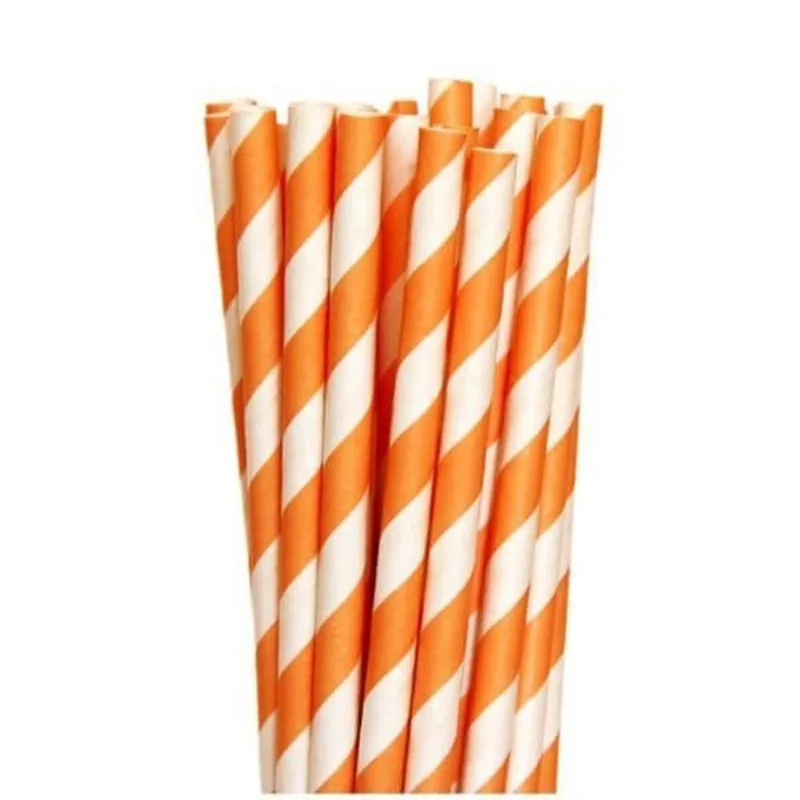 Canudo De Papel Biodegradável Listrado Laranja - Pct 20 Und