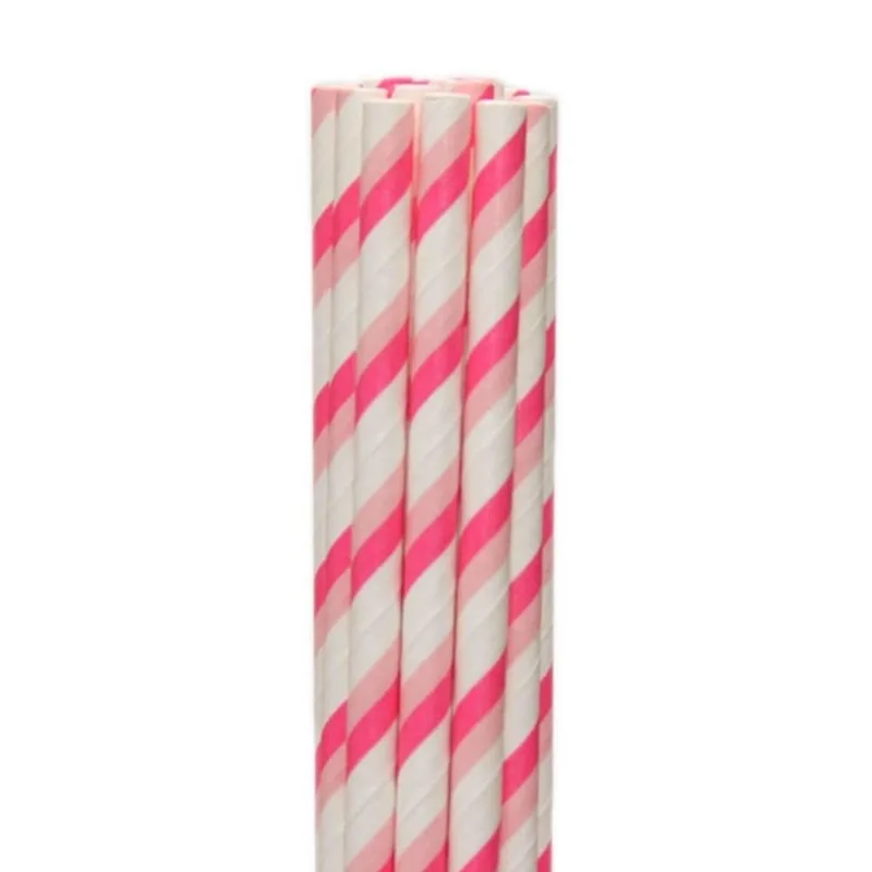 Canudo De Papel Biodegradável Listras Rosa - Pct 20 Und