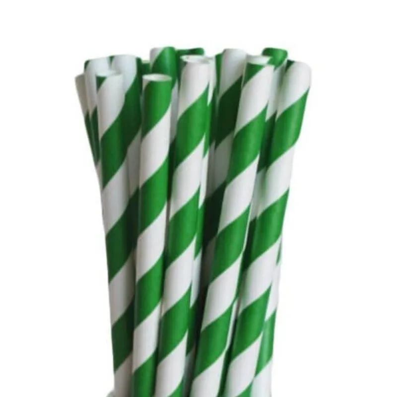 Canudo De Papel Biodegradável Listras Verde - Pct 20 Und