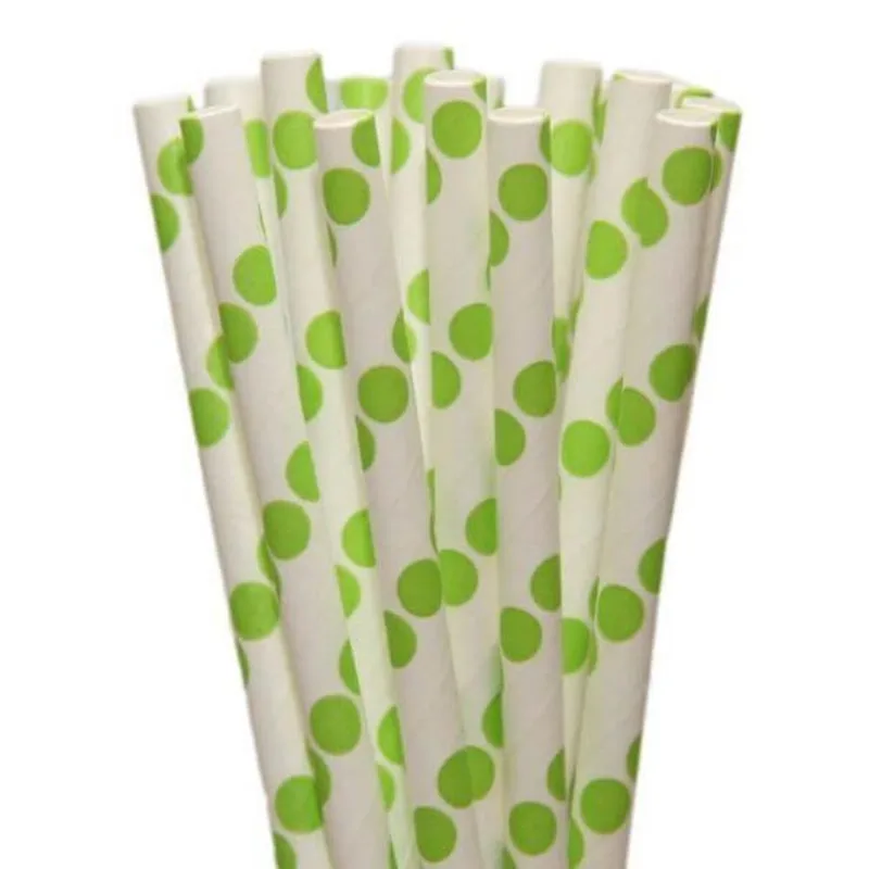 Canudo De Papel Biodegradável Poá Verde Limão Pct 20 Und Canudo De Papel Biodegradável Poá Verde Limão Pct 20 Und