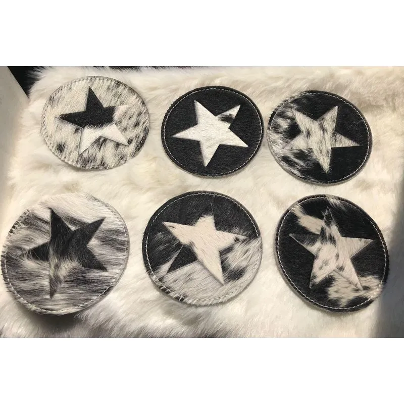 Kit 6 Porta Copos De Couro Estrela Sortidos 11cm Diâmetro