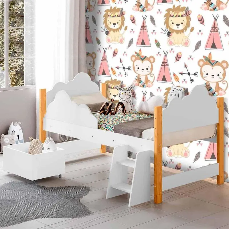 Cama Infantil Nuvem Com Baú Branco Maia Divaloto