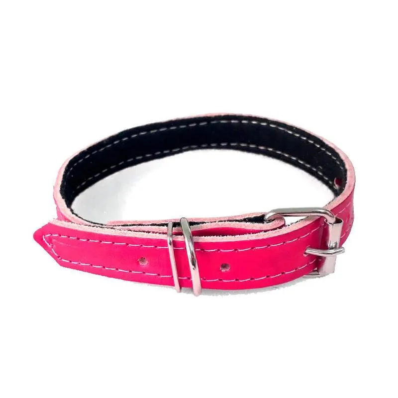 Coleira São Benedito Pet Couro Forrado Rosa Para Cães - Tamanho 6