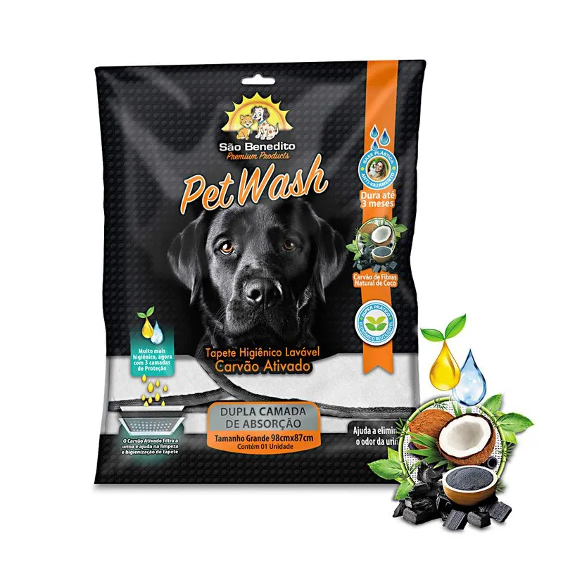 Tapete Higiênico Petwash Lavável Carvão Ativado Grande Para Cães