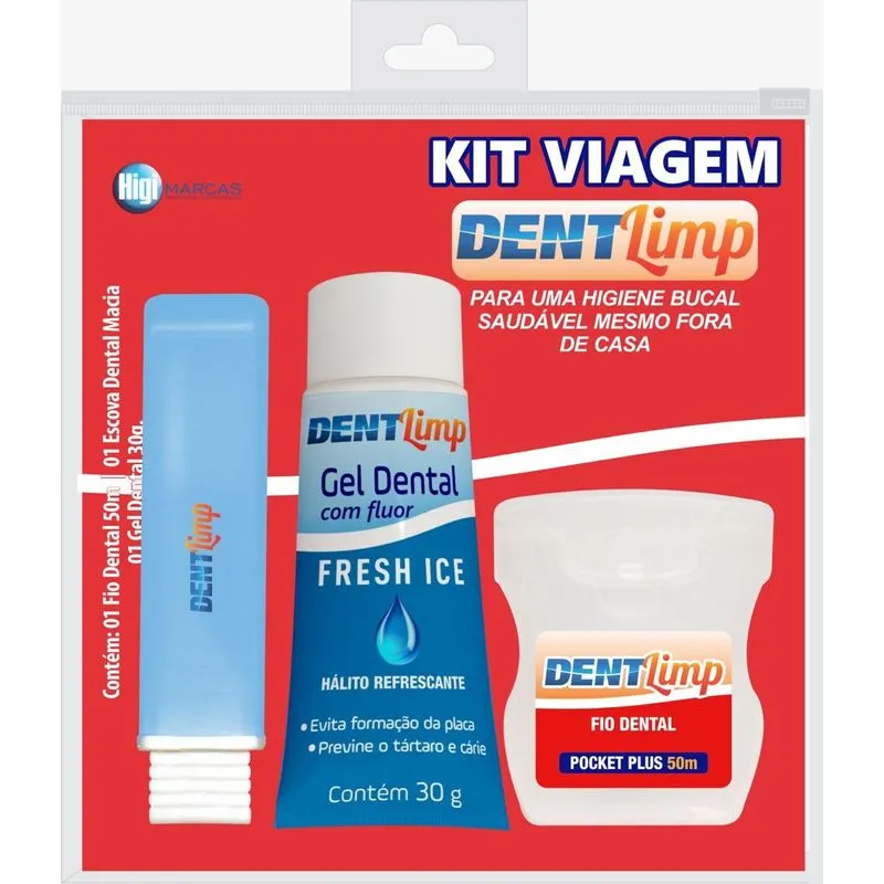 Kit Viagem Dentlimp Esc+Fio Dental+Gel Dental 30G