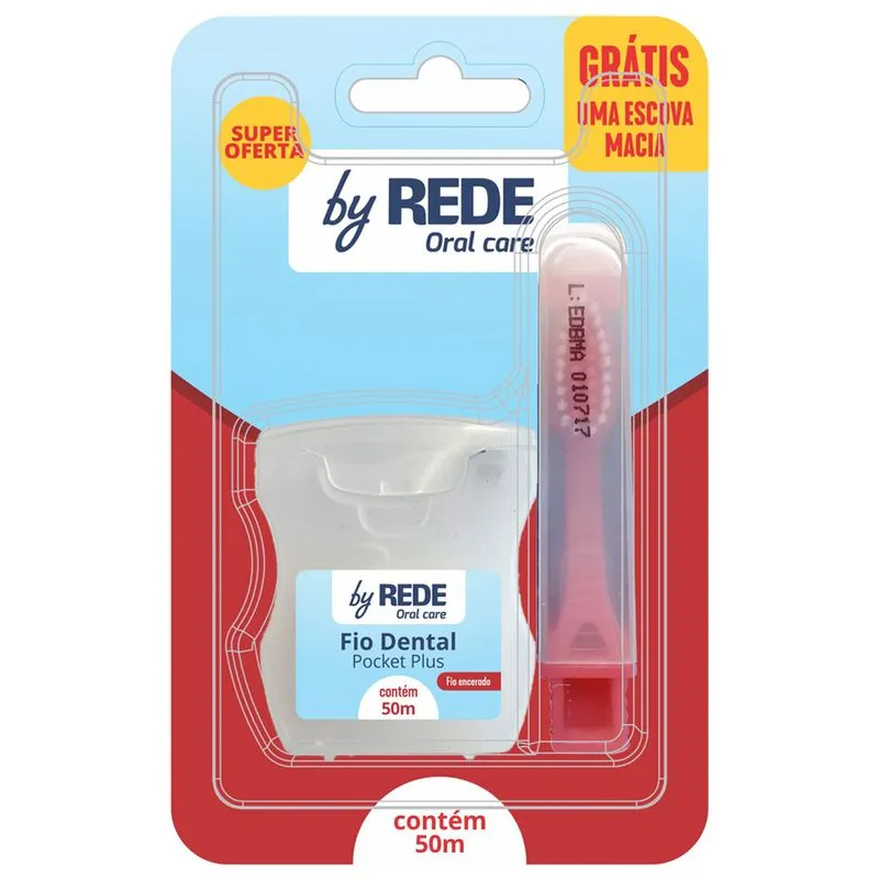 Fio Dental By REDE Oral Care Pocket Plus 50m + Escova de Viagem Macia Grátis
