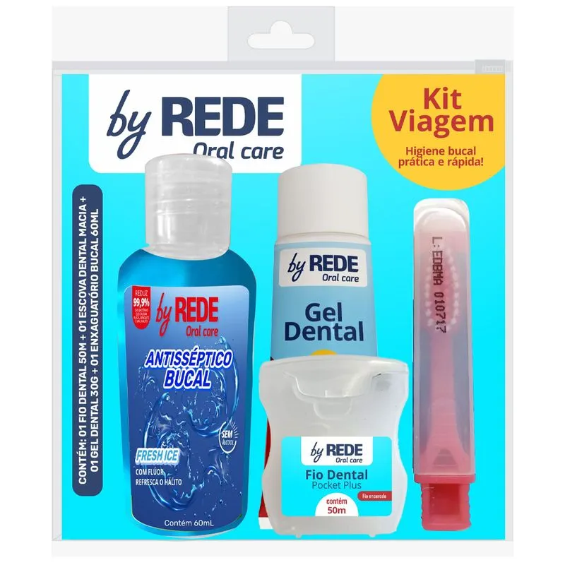 Kit Viagem By REDE Oral Care Fio Dental + Escova + Gel Dental + Enxaguante Bucal