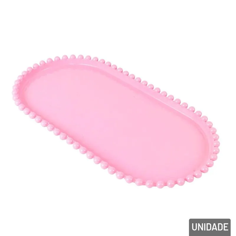 Bandeja Decorativa De Plástico 13x25,5cm Oval Rosa