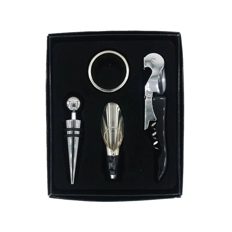 Kit Conjunto Vinho Saca Rolha Abridor Tampa 4 Peças