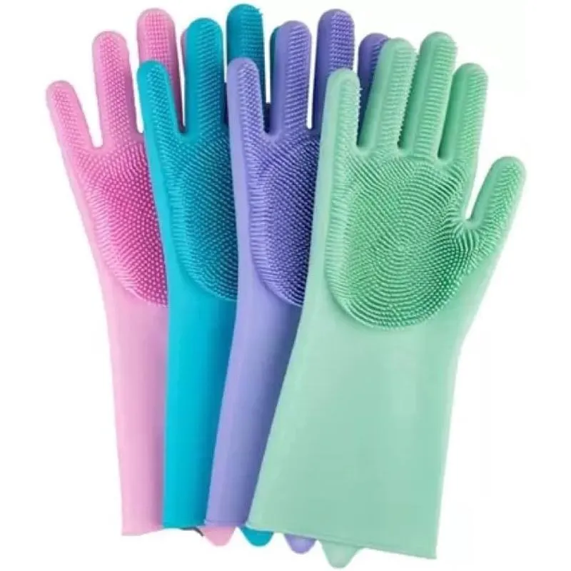 Luvas De Silicone Esponja Magica Lavar Louça Carros Pets Alimentos