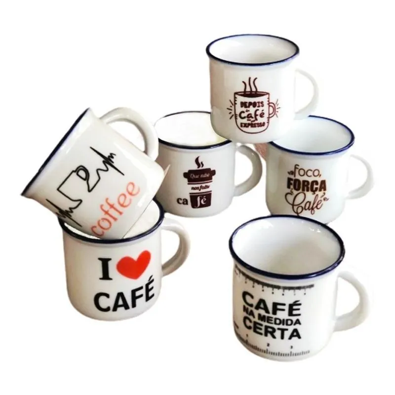 Jogo 6 Xícaras Caneca De Café Branca 90ml Enfeite Visitas