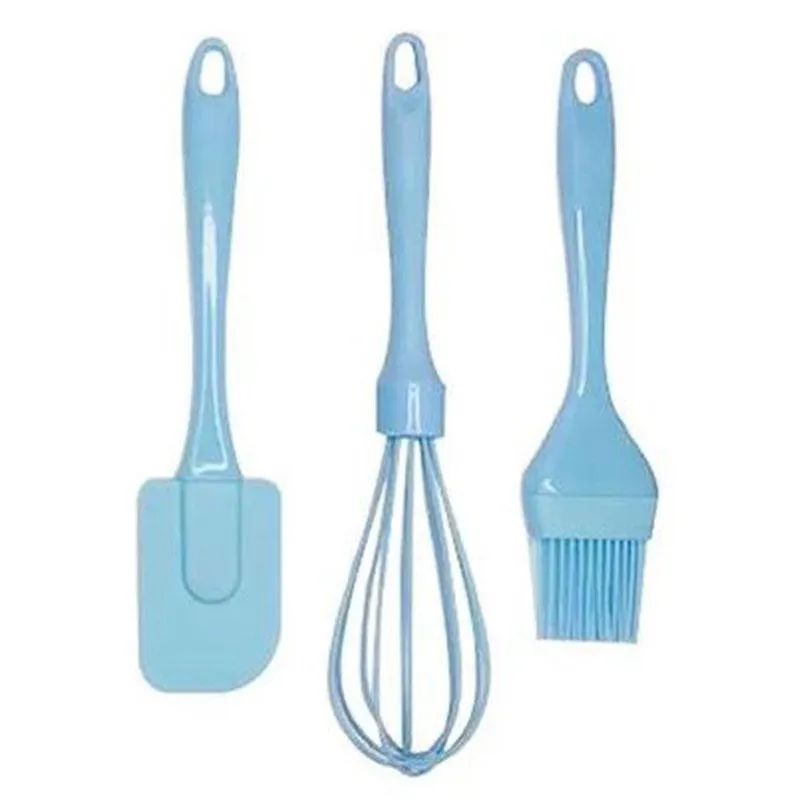 Kit Confeitaria Espátula Pincel Batedor Fue Silicone Azul