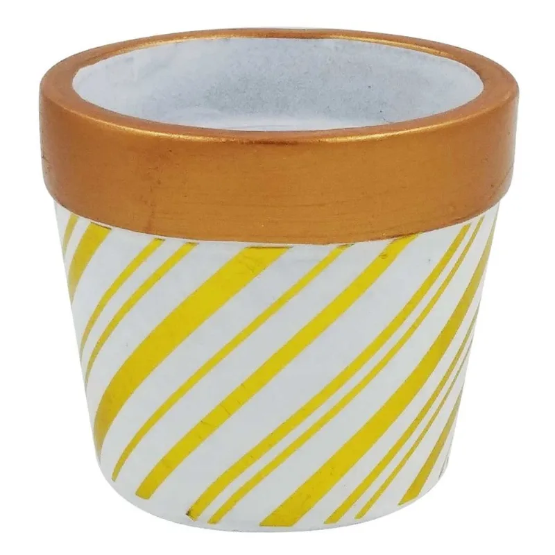 Vaso Cachepot Decorativo 9x8cm em Cerâmica Inter Ponte- Modelo 1 Listras