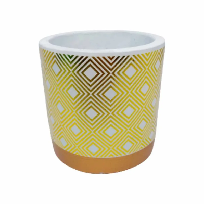 Vaso Decorativo C/Detalhes Dourado 8x8cm em Cerâmica Interponte-modelo 1 Losango