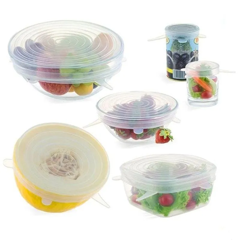 6 Tampas Pote Silicone Reutilizável Universal Elástica