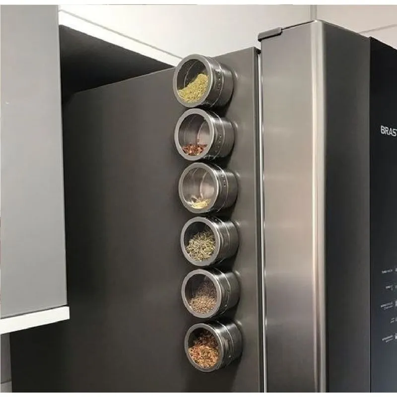 6 Porta Condimento Tempero Inox Magnetico Imã Geladeira