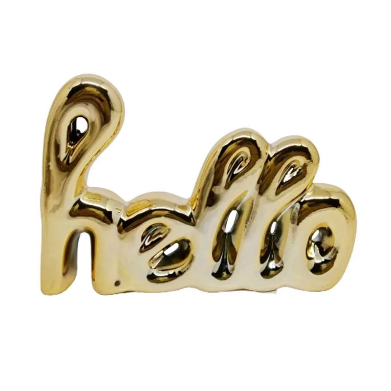 Hello Decorativo de Cerâmica 13x9cm Interponte- Dourado