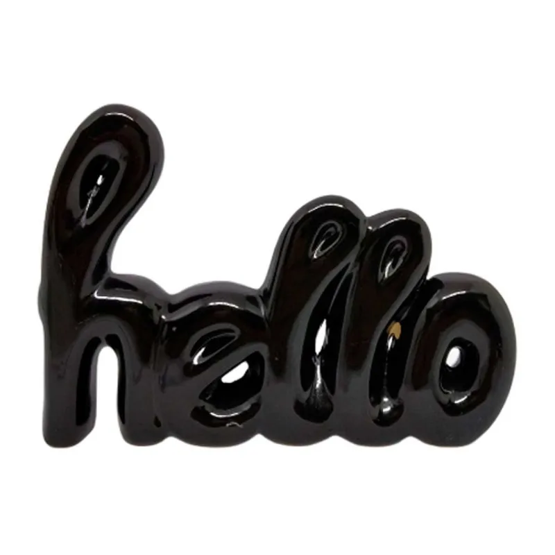 Palavra Hello Decorativa 16x11cm em Cerâmica Interponte-Preto