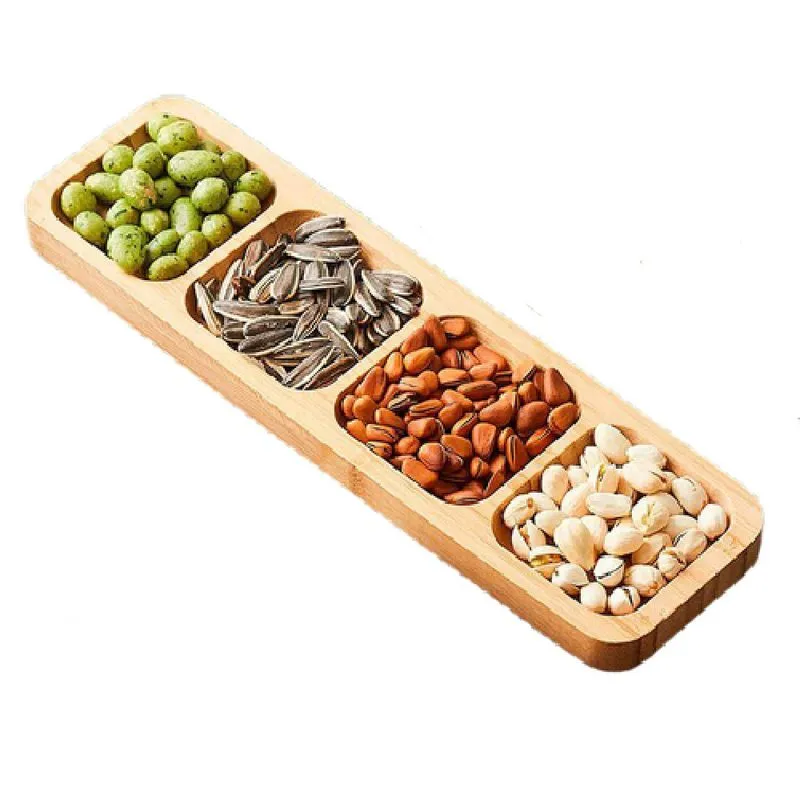Petisqueira de Bambu Retangular Com 4 Divisórias 33x10cm