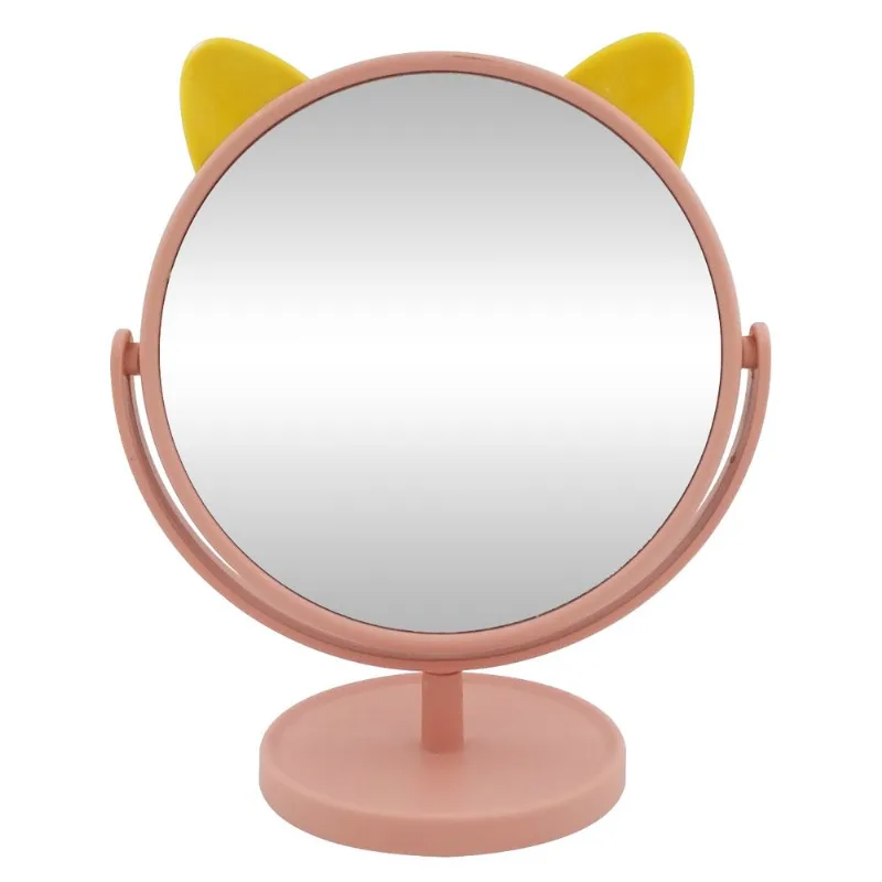 Espelho de Mesa Gatinho 19cm em Plástico Interponte-Rosa
