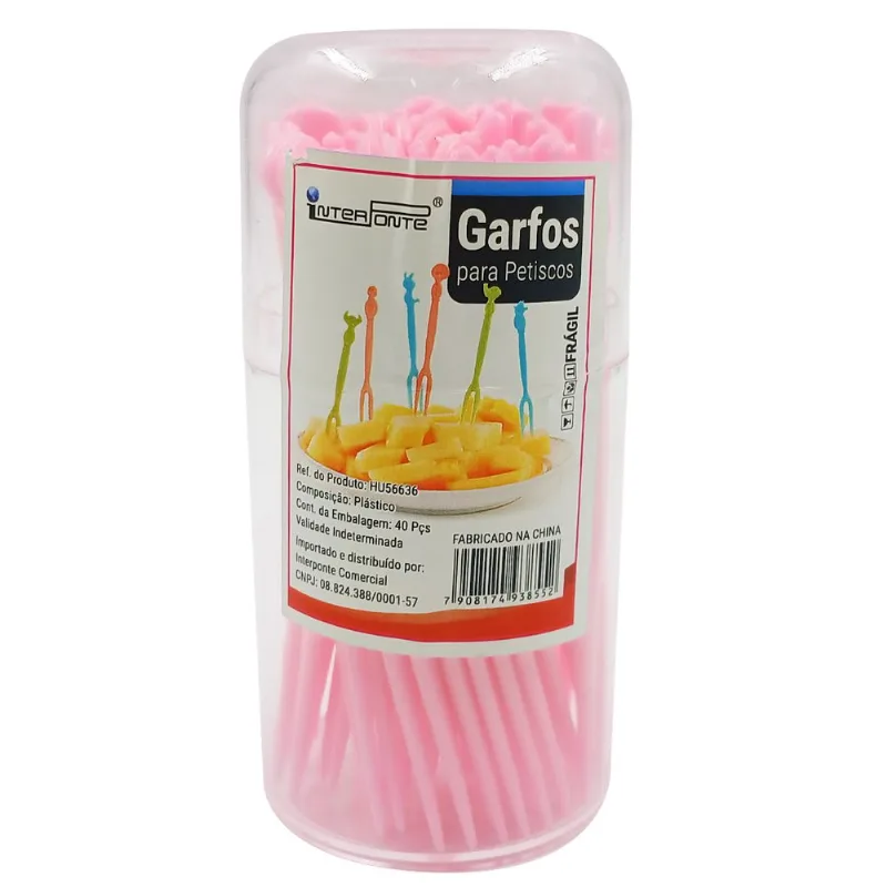 Jogo de Garfinhos P/ Petisco 40 Peças em Plástico Interponte-Rosa
