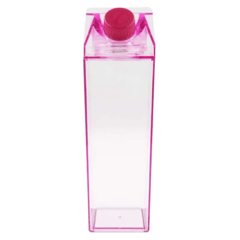 Garrafa Quadrada 500ml em Plástico Interponte-Rosa