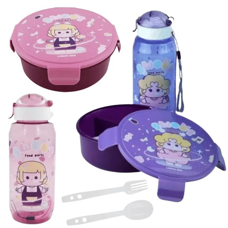 Kit Marmita Lancheira Infantil E Garrafa De Plástico 550ml