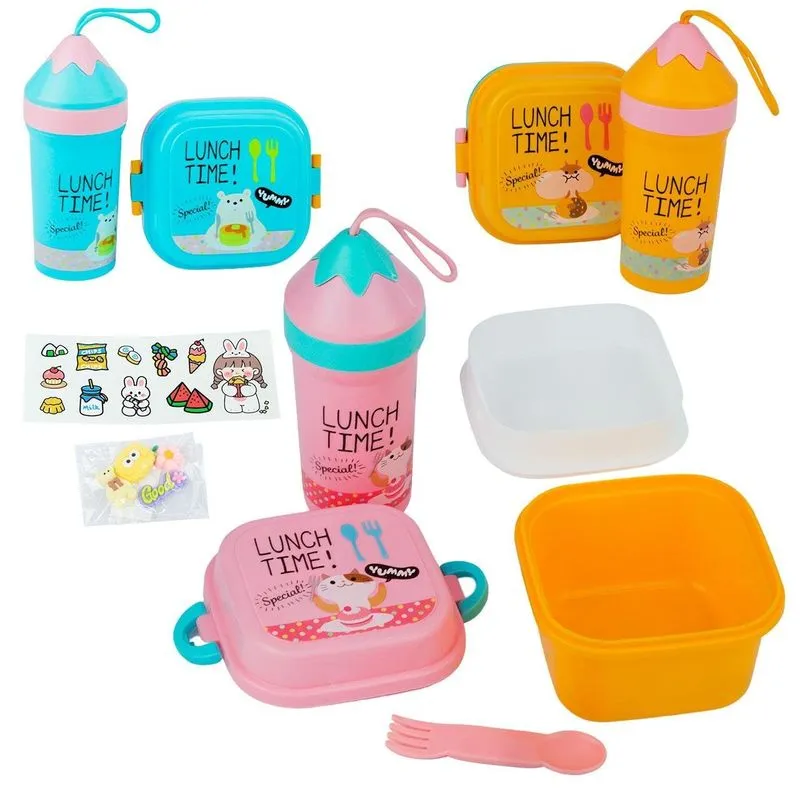 Marmita Infantil 4 Pçs Garrafa 300ml Adesivo Color - Tudo Em Caixa