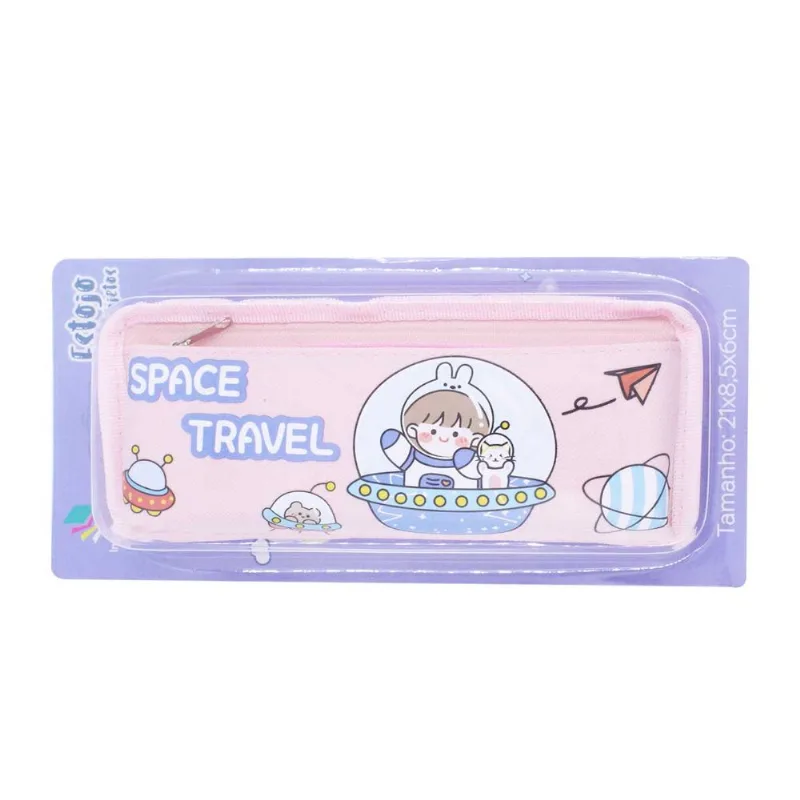 Estojo Space Travel 20x8,5cm em Poliéster Interponte-Rosa