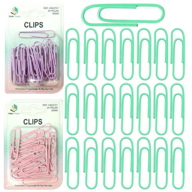 Clips De Metal Oval Inter Paper Colors Com 25 Pecas 50Mm