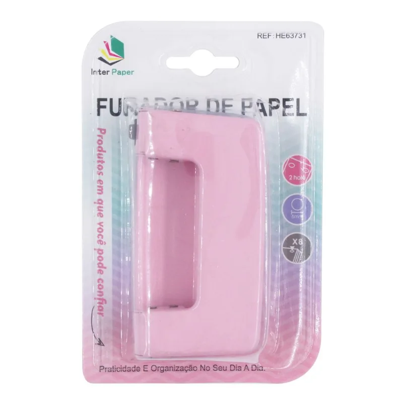 Furador de Papel 10x5cm em Metal Interponte-Rosa