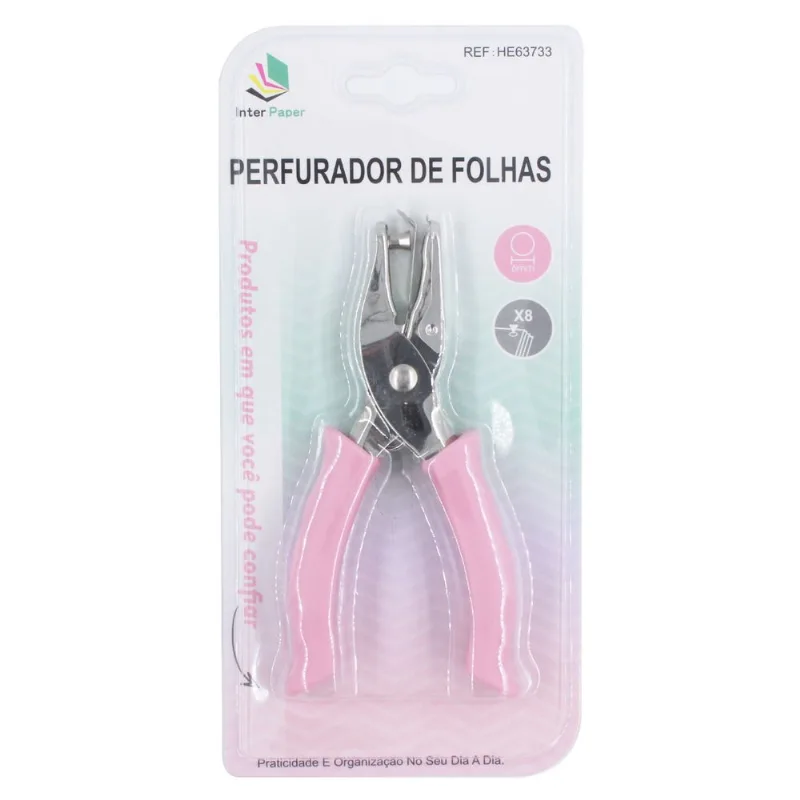 Perfurador de Folhas 13,5cm em Metal Interponte-Rosa
