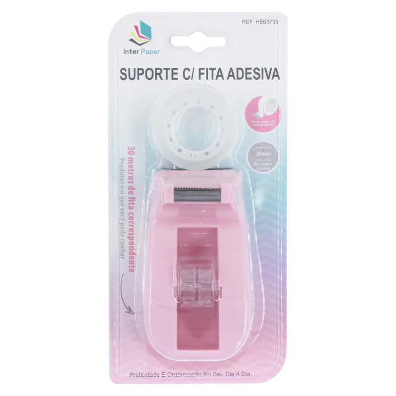 Suporte C/ Fita Adesiva 10x9,5cm em Plástico Interponte-Rosa