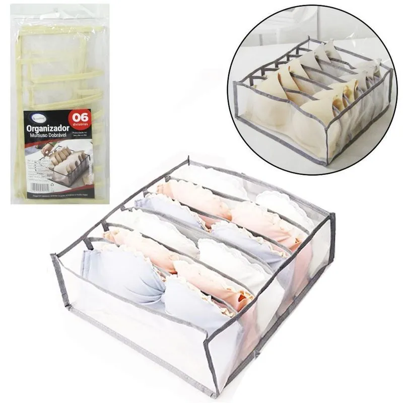 Organizador Poliester Dobravel Roupas Intimas 6 Divisorias