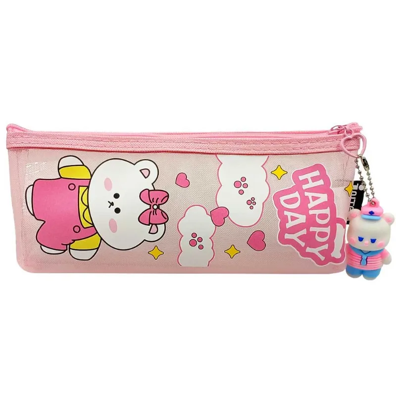 Estojo Ursinho C/ Pingente 22x9cm em Poliamida Interponte-Rosa