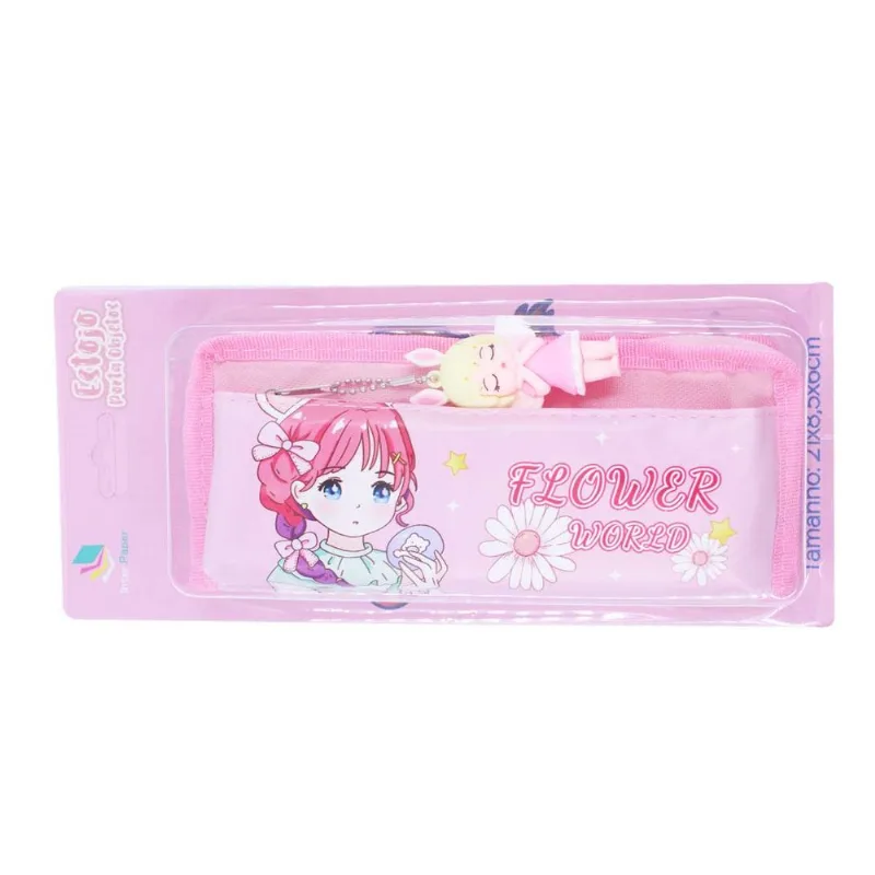 Estojo Meninas C/ Chaveiro 21x8,5cm em Poliéster Interponte-Pink