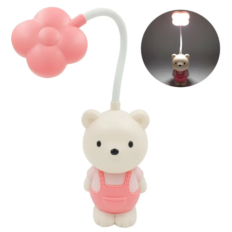 Luminária de Mesa Infantil 22x6,2cm em Plástico Interponte-Modelo 1 Urso Rosa