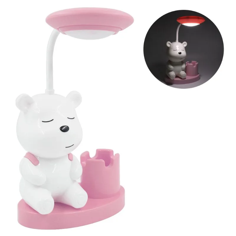 Luminária de Mesa Infantil Urso 23x12x7cm em Plástico Interponte-Rosa