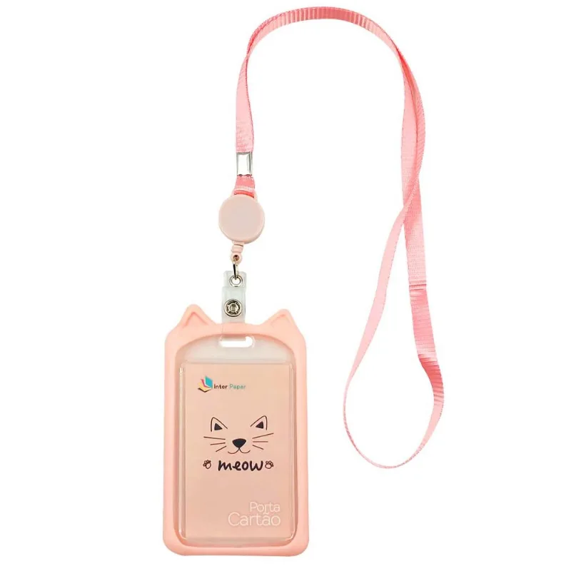 Porta Cartão C/ Cordão 12x7cm em Plástico Interponte-Rosa