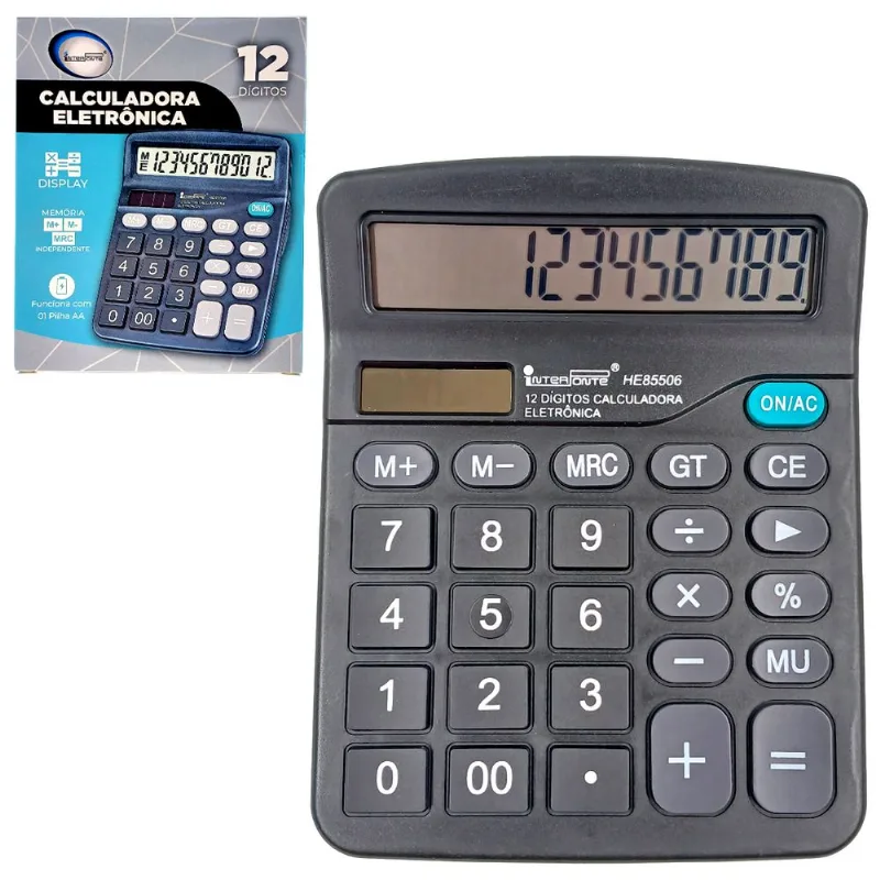Calculadora de Mesa 12 Dígitos 14,5x11,8cm em Plástico Interponte