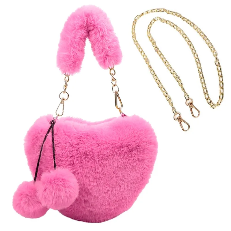 Bolsa Coração de Pelúcia C/ Alça 24x18cm em Poliéster Interponte-Pink