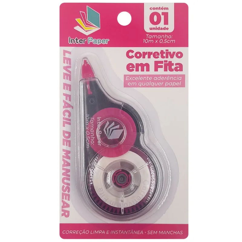 Corretivo em Fita 10cm em Plástico Interponte-Rosa