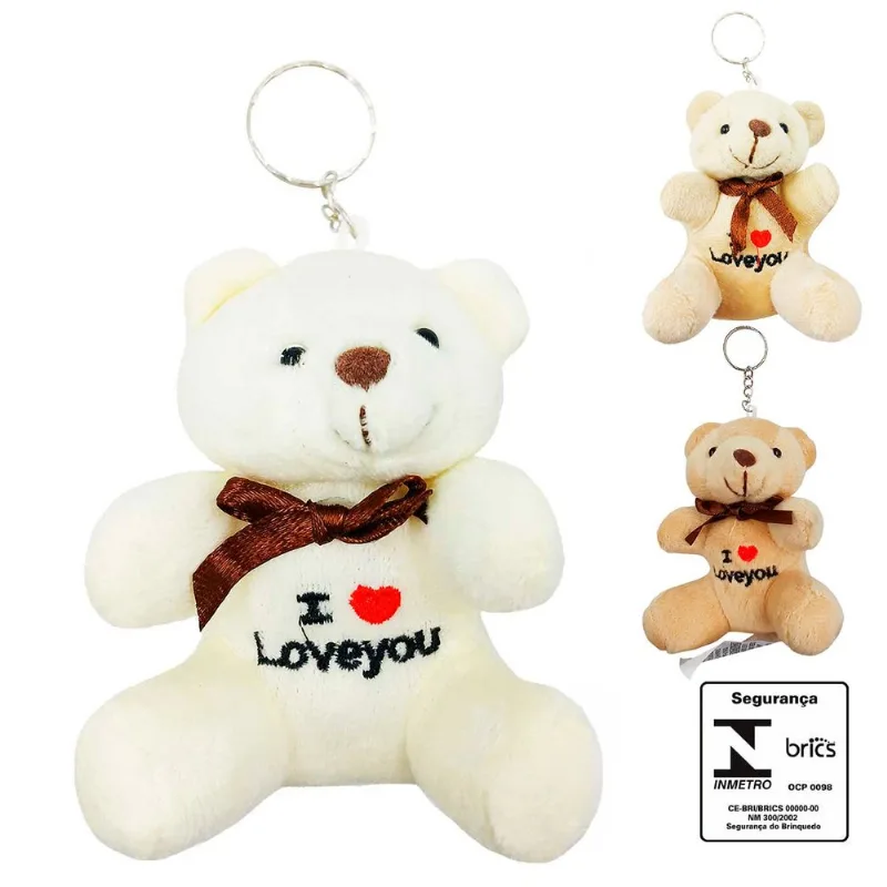 Chaveiro de Pelúcia Love You 10cm em Poliéster Interponte-Creme