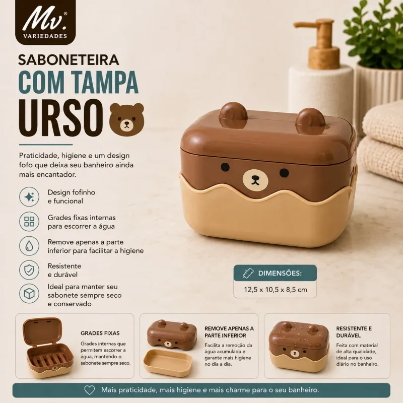 SABONETEIRA COM TAMPA URSO