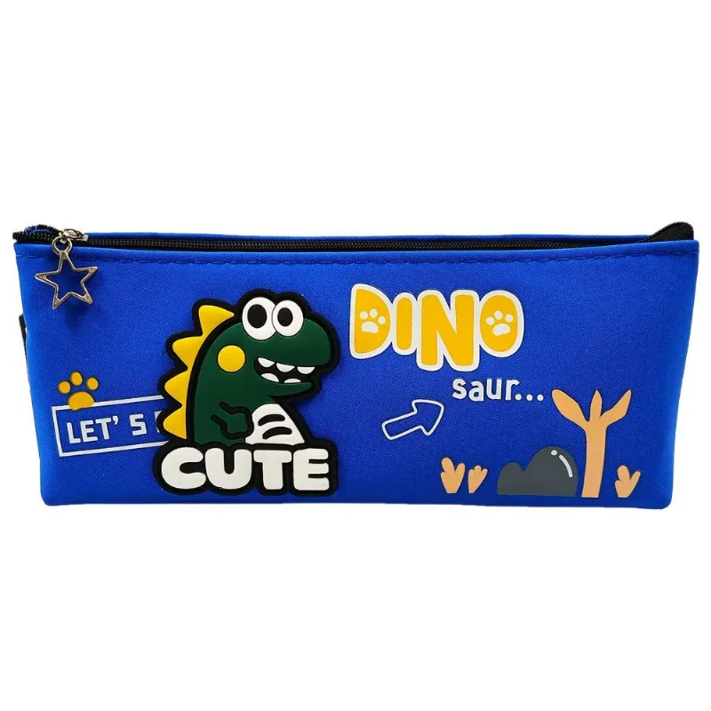 Estojo Dino Cute 21,5x9,5cm em Poliéster Interponte-Azul Claro