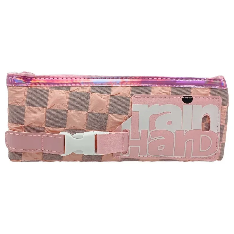 Estojo Porta Objetos Quadriculado 22x8,5cm em Poliéster Interponte-Rosa