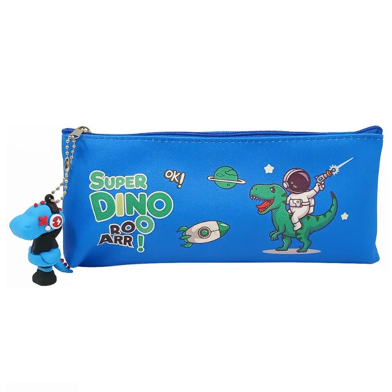 Estojo Super Dino 20,5x8,5x6cm Em Poliéster Interponte-Azul Claro