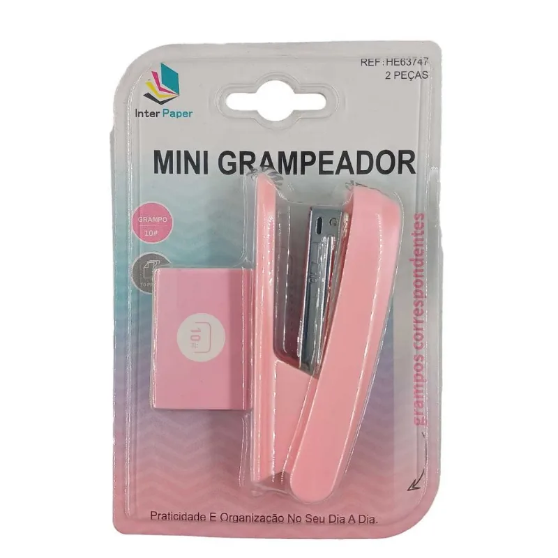Mini Grampeador Colors 2 Peças em Metal Interponte-Rosa