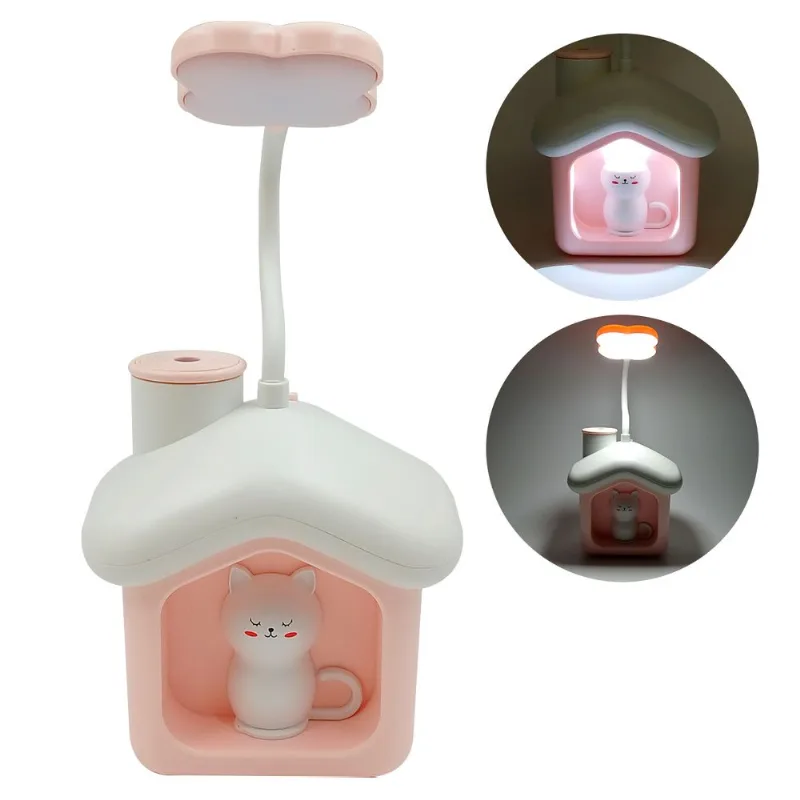 Luminária de Mesa Casinha LED 30,5cm em Plástico Interponte-Rosa Gato