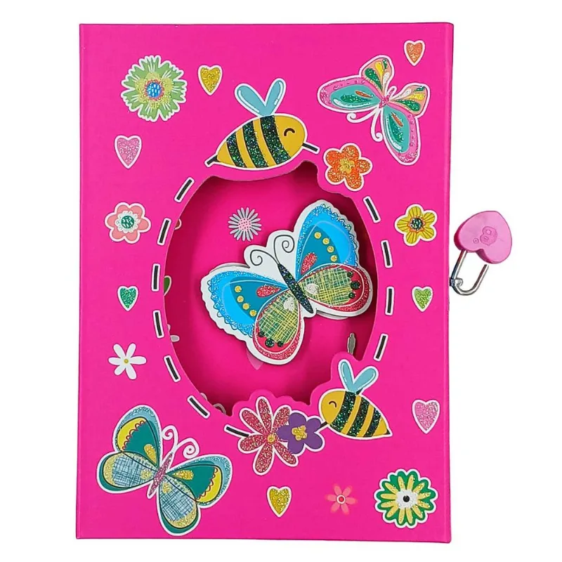 Diário Borboleta C/ Cadeado 60 Folhas InterPonte Diário Borboleta C/ Cadeado 60 Folhas Inter Ponte - Pink